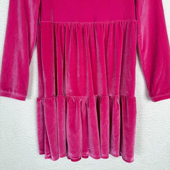 Cynthia Rowley Dress Girls Medium 7/8 Pink Velvet Tiered Long Sleeve Ruffle Soft - Picture 3 of 5